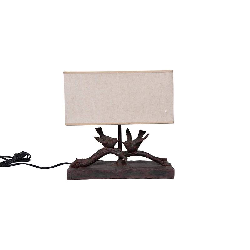 Hello Honey® 12.2" Rustic Birds-On-Branch Lamp with Rectangle Flax Shade