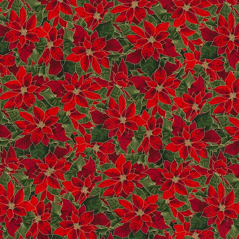 Fabric Traditions Christmas Red Poinsettia Cotton Fabric