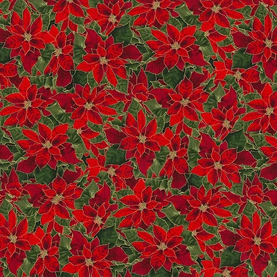 Fabric Traditions Christmas Red Poinsettia Cotton Fabric
