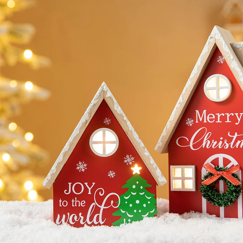 Glitzhome® Christmas Lighted Wooden House Table Décor Set