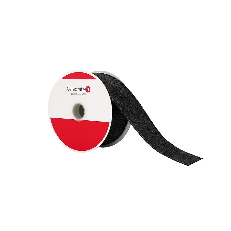 1.5" x 30ft. Black Glitter Wired Taffeta Ribbon by Celebrate It®