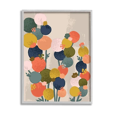 Stupell Industries Organic Shape Flowers Circular Distressed Pattern in Frame Wall Art