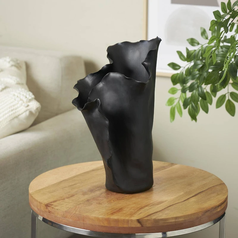 Black 16" Ceramic Floral Abstract Vase
