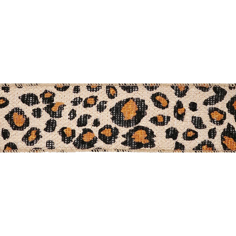2.5'' x 3yd. Faux Burlap Wired Cheetah Ribbon by Celebrate It®