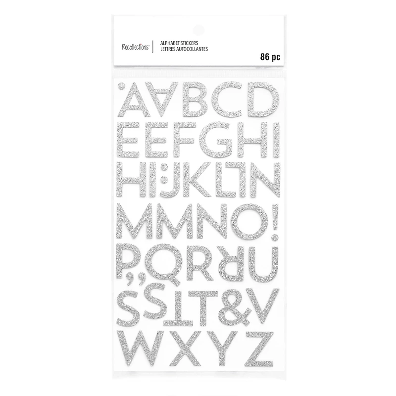 12 Packs: 86 ct. (1,032 total) Silver Glitter Block Alphabet Stickers by Recollections™