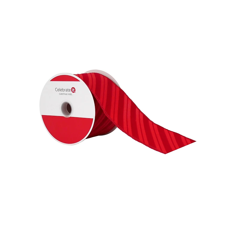 2.5" x 20ft. Red Diagonal Stripes Wired Ribbon by Celebrate It®