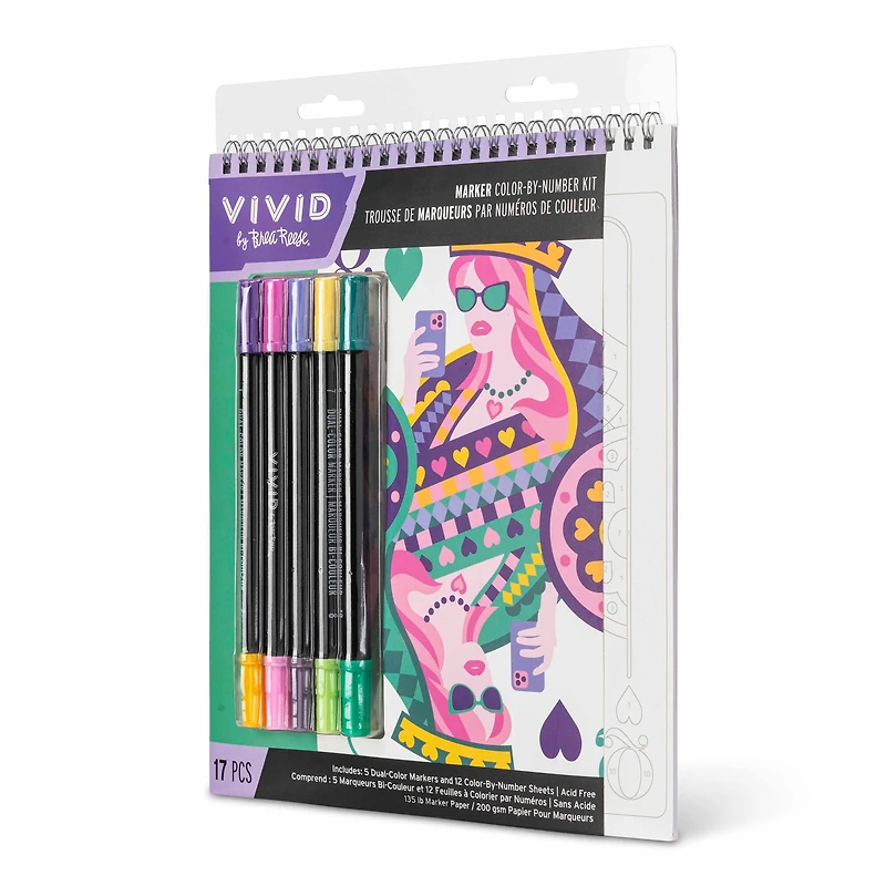VIVID by Brea Reese® Queen of Hearts Marker Color-by-Number Kit