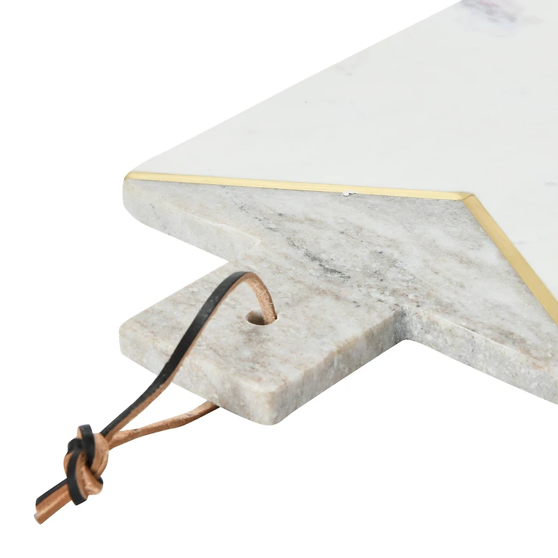 Hello Honey® 16" Gray and White Boho 2-Tone Marble Charcuterie or Cutting Board with Brass Inlay and Leather Tie