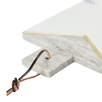 Hello Honey® 16" Gray and White Boho 2-Tone Marble Charcuterie or Cutting Board with Brass Inlay and Leather Tie