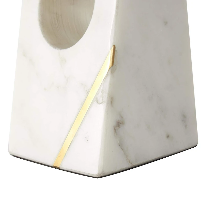 6" White Marble Geometric Curved Pyramid Decorative Bookends