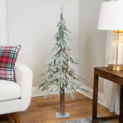 4ft. Pre-Lit Alpine Flocked Artificial Christmas Tree, Clear LED Lights