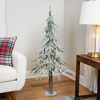 4ft. Pre-Lit Alpine Flocked Artificial Christmas Tree, Clear LED Lights