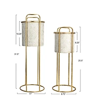 Hello Honey® Cream & Gold Metal Planter Set on Stands
