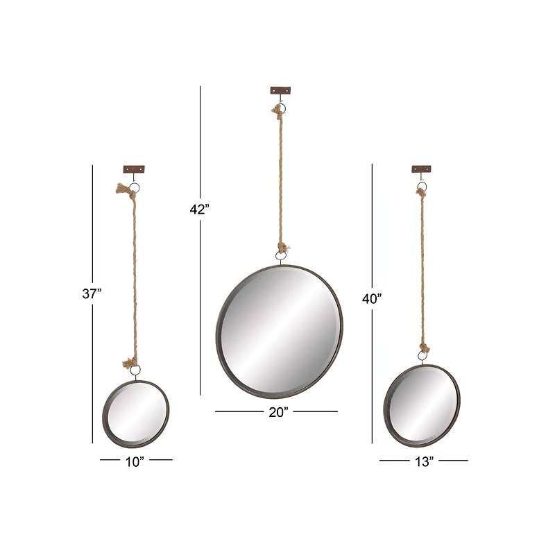 Dark Gray Metal Wall Mirror Set of 3 20", 13", 10"