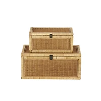 Brown Rattan Storage Box Set with Wrapped Light Brown Edges