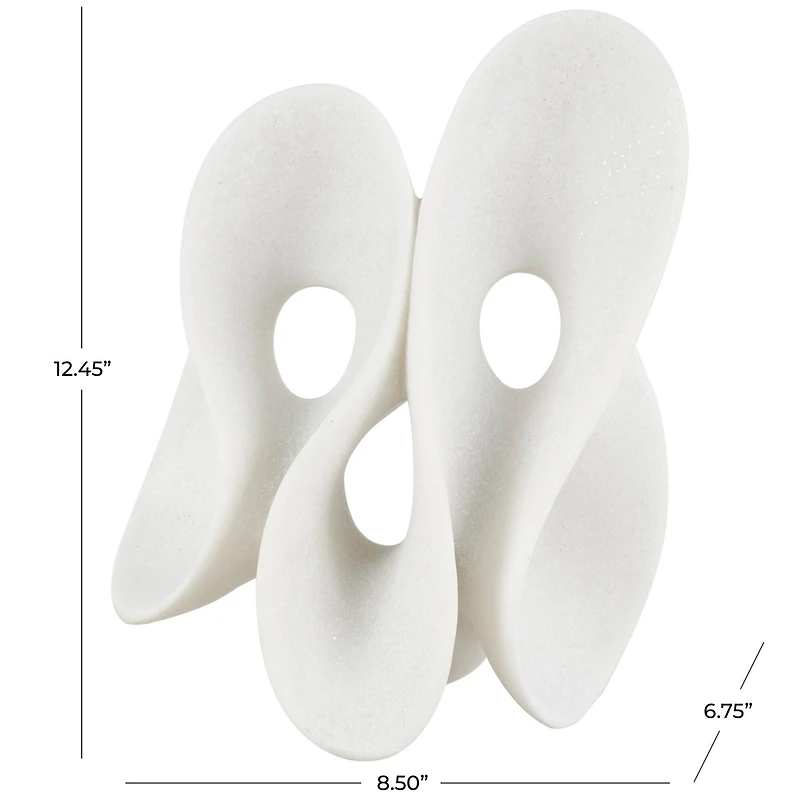 12.5" White Polystone Abstract Wavy Shaped Sculpture with Cutouts and Speckled Texturing