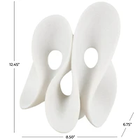 12.5" White Polystone Abstract Wavy Shaped Sculpture with Cutouts and Speckled Texturing