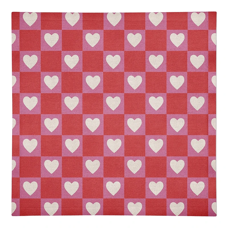 Heart Checkered Board Pattern 10" x 10" Cotton Twill Napkin