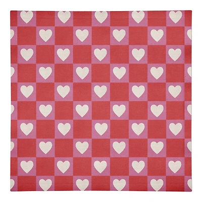 Heart Checkered Board Pattern 10" x 10" Cotton Twill Napkin