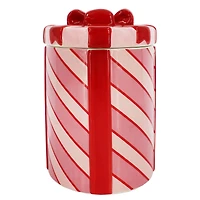 8.5" Pink & Red Striped Gift Ceramic Container with Lid by Ashland®