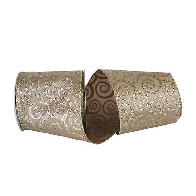 JAM Paper 4" x 10yd. Champagne Wired Swirl Glitter Taffeta Ribbon
