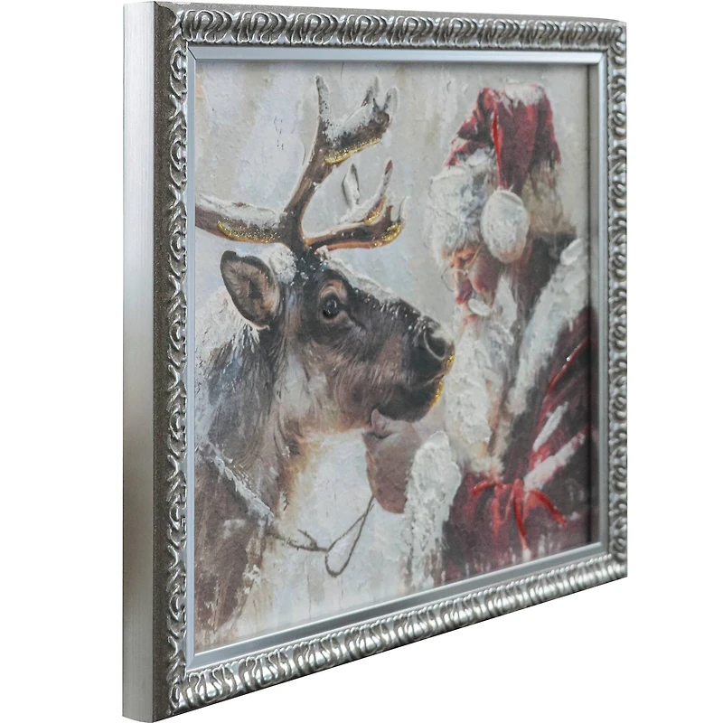 12" x 15" Santa with Reindeer Framed Canvas Wall Décor by Ashland®