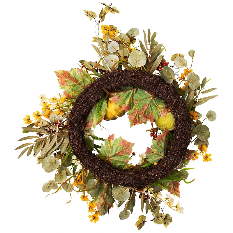 24" Pumpkins & Berries Artificial Fall Harvest Twig Wreath