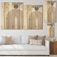 Designart - Abstract Rainbow Sun and Moon In Earth Tones I - Modern Print on Natural Pine Wood