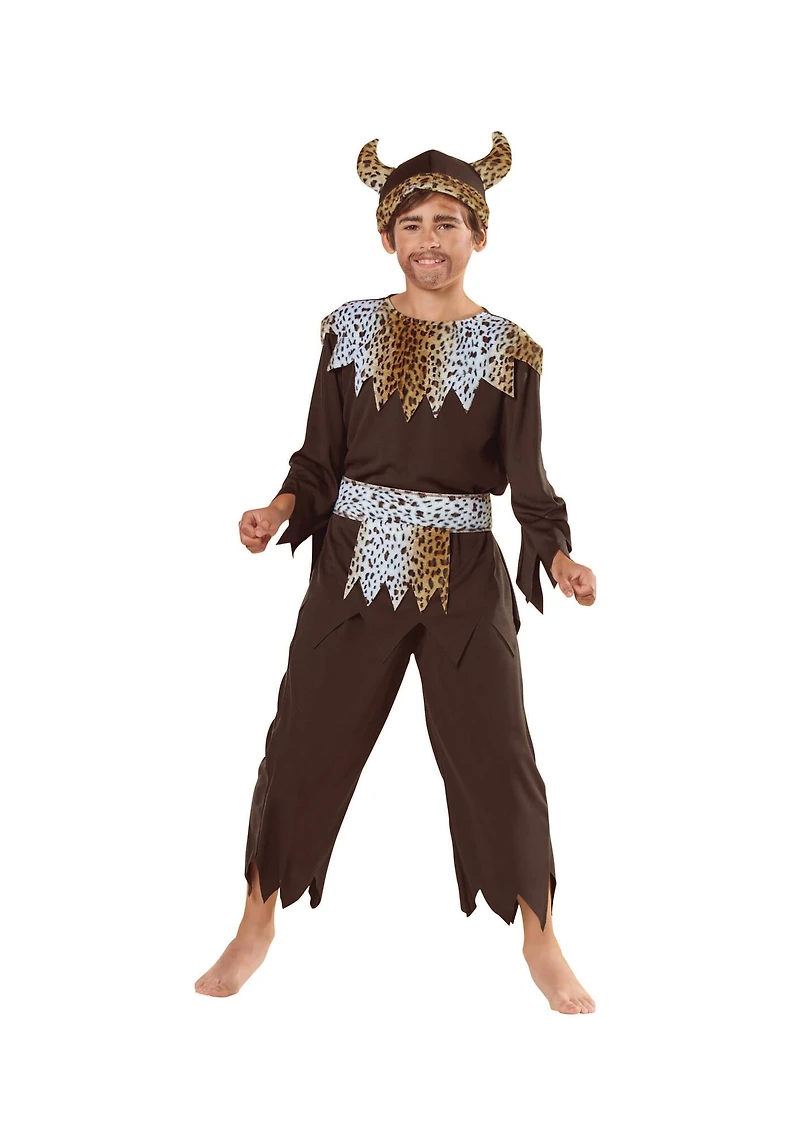 Brown & White Warrior Caveman Boy's Costume