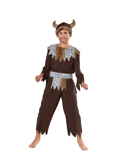 Brown & White Warrior Caveman Boy's Costume
