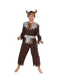 Brown & White Warrior Caveman Boy's Costume
