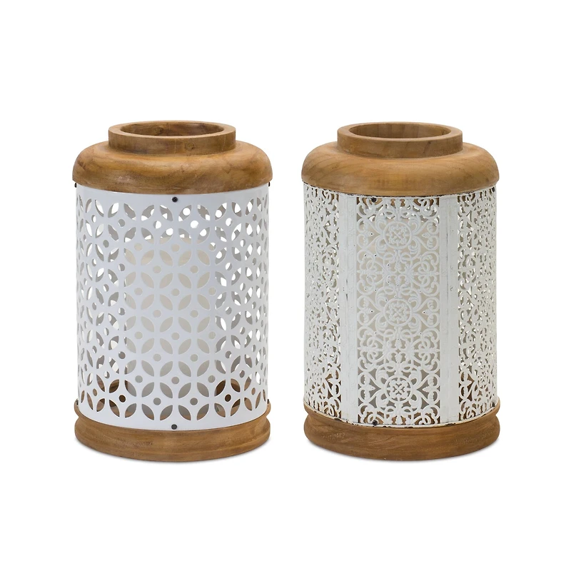 10" Geometric Punched Metal Lantern Set