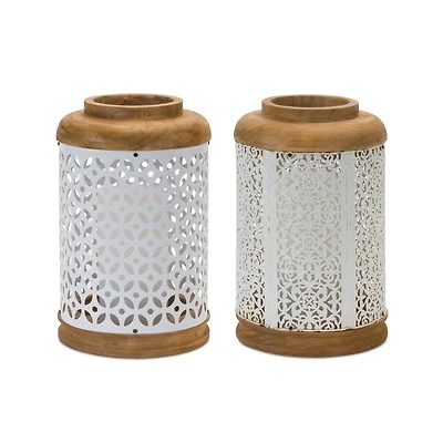 10" Geometric Punched Metal Lantern Set