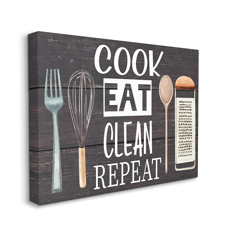 Stupell Industries Cook Eat Clean Humorous Quote Rustic Kitchenware Canvas Wall Art