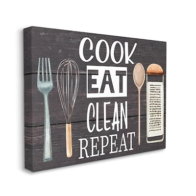 Stupell Industries Cook Eat Clean Humorous Quote Rustic Kitchenware Canvas Wall Art