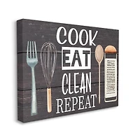 Stupell Industries Cook Eat Clean Humorous Quote Rustic Kitchenware Canvas Wall Art