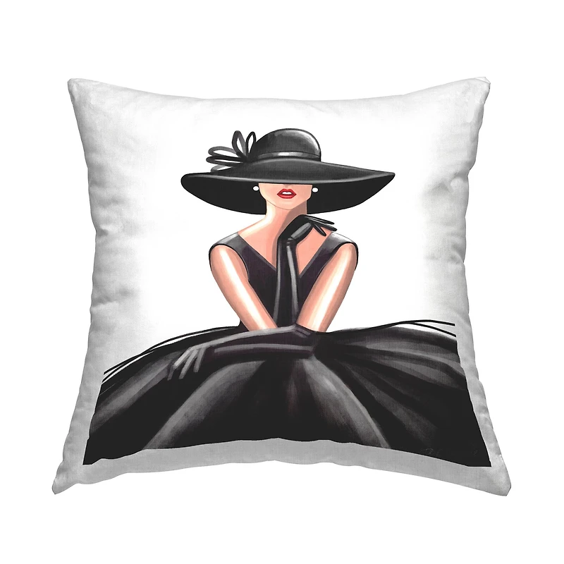 Stupell Industries High End Fashion Glam Pose Luxurious Black Dress Throw Pillow 18" x 18"