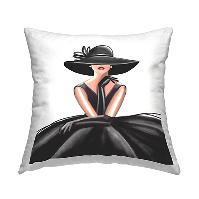 Stupell Industries High End Fashion Glam Pose Luxurious Black Dress Throw Pillow 18" x 18"