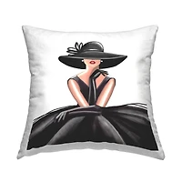 Stupell Industries High End Fashion Glam Pose Luxurious Black Dress Throw Pillow 18" x 18"