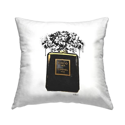 Stupell Industries Black Fashion Flower Drip Glam Brand Perfume Throw Pillow, 18" x 18"