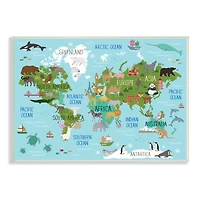 Stupell Industries Kid's Animal World Map Favorite Regional Wildlife Wall Plaque