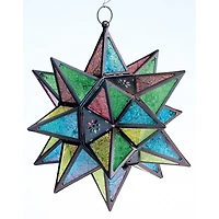 14" Jewel Toned Moroccan Style Hanging Star Candle Lantern