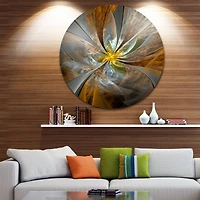 Designart Contemporary Symmetrical Yellow Fractal Flower Large Metal Wall Art Disc
