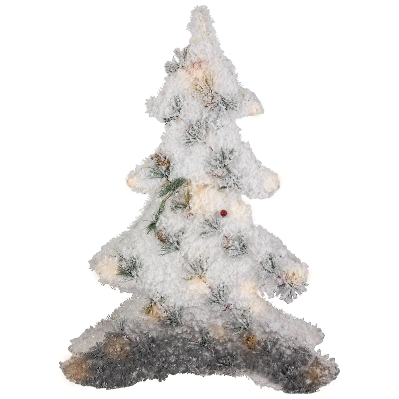 27.5" LED Lighted 2-D Tinsel & Pine Christmas Tree Decoration with Warm White Lights