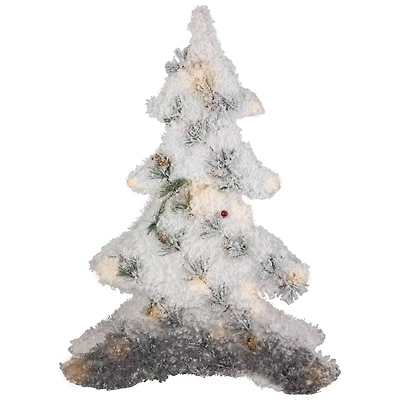 27.5" LED Lighted 2-D Tinsel & Pine Christmas Tree Decoration with Warm White Lights
