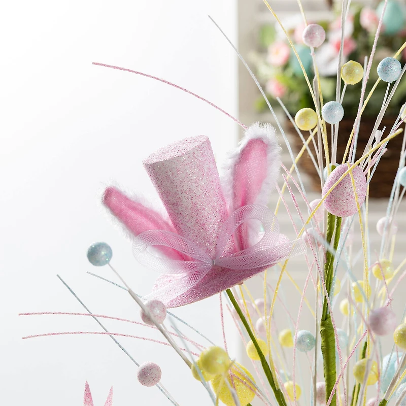 Glitzhome® 21" Easter Glitter Egg & Top Hat Table Tree Decor