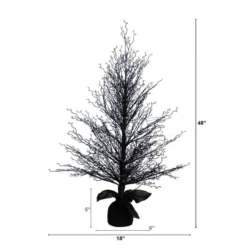 4ft. Pre-Lit LED Halloween Black Twig Artificial Fall Tree in Burlap Planter