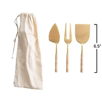 Hello Honey® Gold Stainless Steel Cheese Servers with Woven Rattan Handles Set
