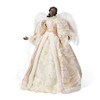Glitzhome® 24"H Faux Fur & PVC Christmas Elegant African American Angel Tree Topper