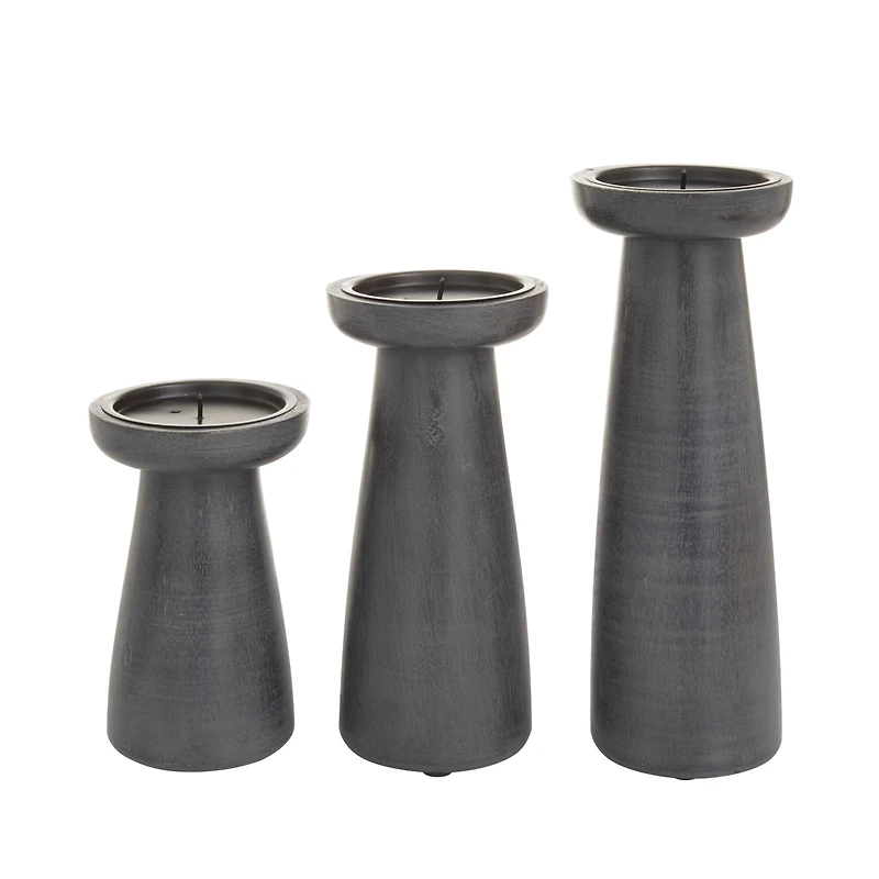 Black Wood Modern Candle holder 10",8",6"